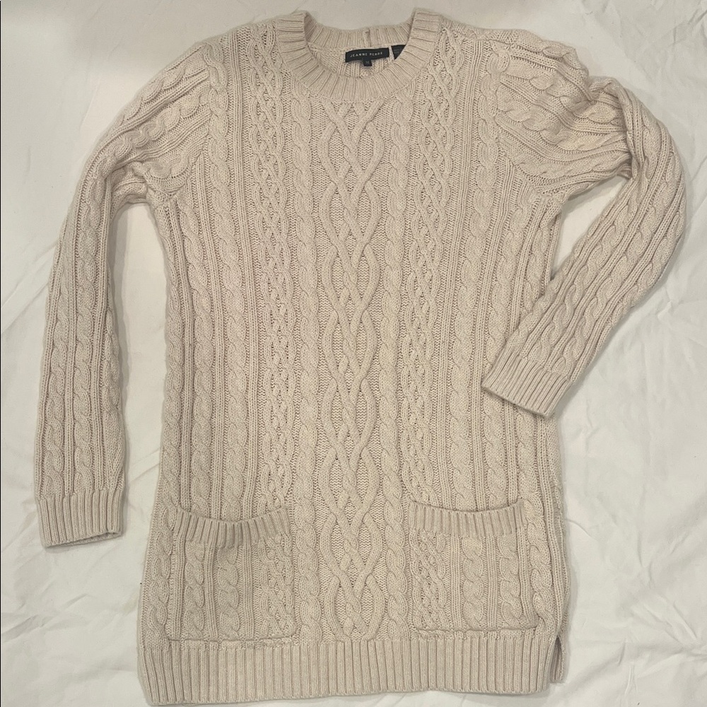 JEANNE PIERRE Cable Knit Sweater in Cream